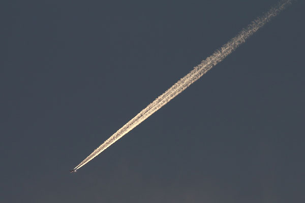 Flugzeug in der Dammerung fotografiert.