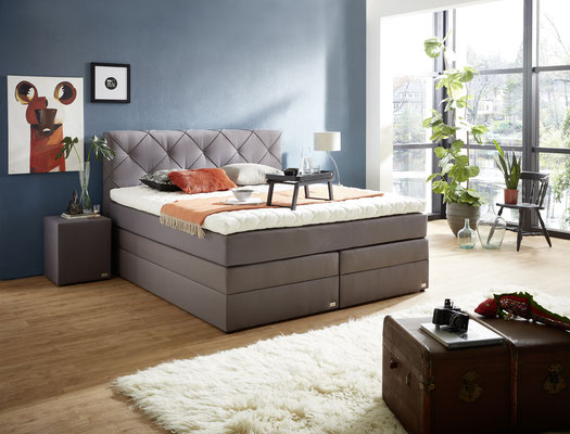 Boxspringbett 180x200 mit Design Kopfteil in grau