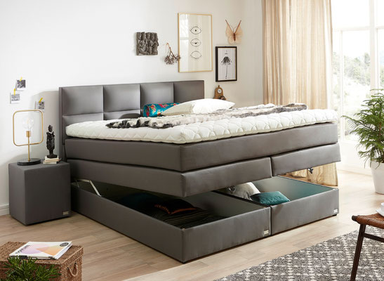 Boxspringbett 180x200 mit Design Kopfteil in grau