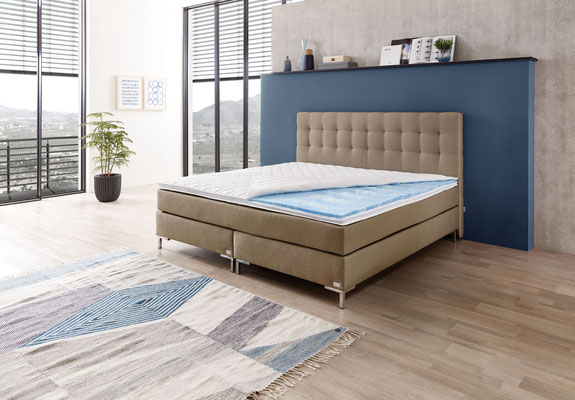 Boxspringbett 180x200 mit Design Kopfteil in grau