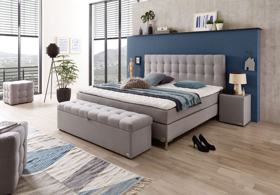 Boxspringbett mit Ergogel Topper und Design Kopfteil