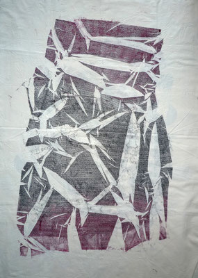 SOLD NIM Inspirações nipónicas 3, técnica mista sobre tecido 140x100 cm
