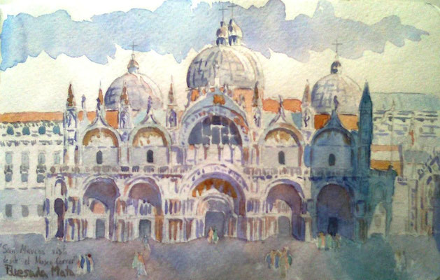 San Marcos visto desde el Museo Correr-Papel de Acuarela en Libro de Artista/View of S.Marc, Venice-Watercolor on paper in the Artist Book.