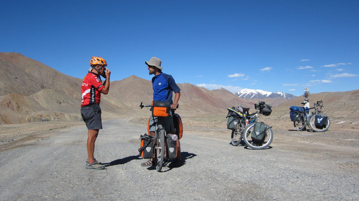 Victor and Fabian approaching Akbajtal Pass 4,655 m - Tajikistan