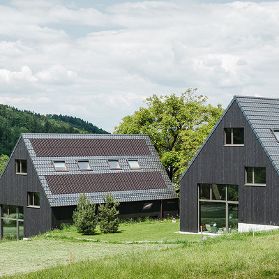 Vorschlag aus Laura Schors Musterkollektion zur Verwendung von farbiger Photovoltaik auf Dächern. (Bild: Silvano Pedrett)