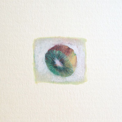 "近づく  緑の周り" 141×141×24㎜. oil on paper in frame. 2020｜private collection