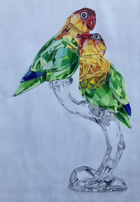 Swarovski Lovebirds: Airbrush / Caran d'Ache Luminance + Pablo on Arches 300g 36x51cm