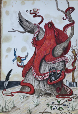 Octopus: Caran d'Ache Museum Aquarelle on Fabriano Artistico 300g 35,5x51cm / Verkauft / Sold /Nur Kunst-Druck / Only Fine-Print