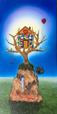 My Home is my Castle / Mixed Media on Canvas Board 30x60cm