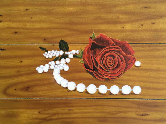 Rose with Pearls / Airbrush/Acryl on Cardboard 30,5x40,5cm