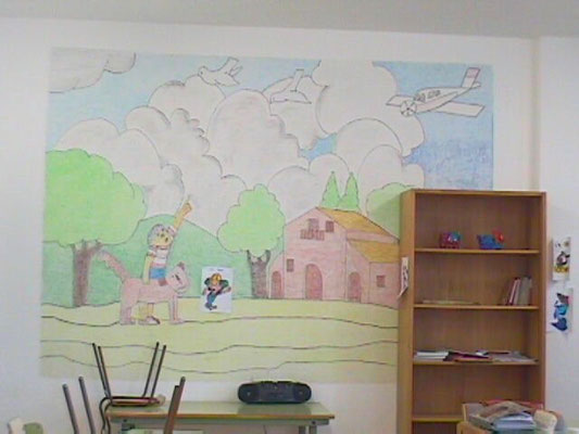 Dibujo en cera de mural durante mi etapa escolar