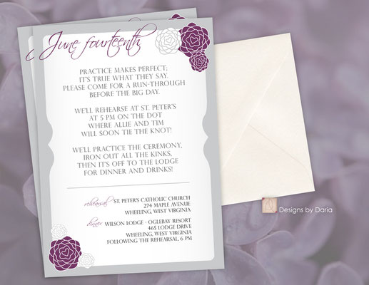 Design #10: Floral Rehearsal Dinner Invitation, 5"x7" on linen card stock