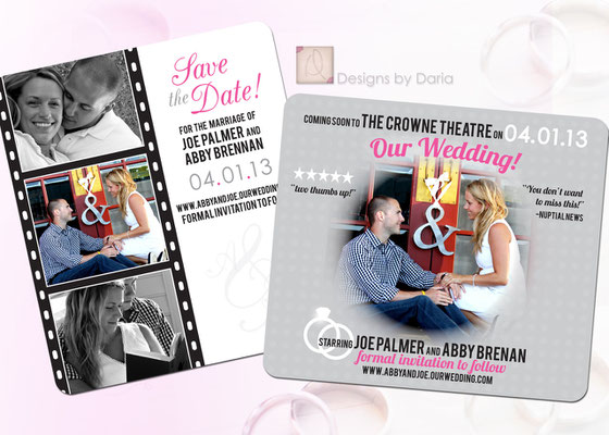 Design #11: Film Strip or Movie Poster-themed save-the-date magnets, 3.5"x4"