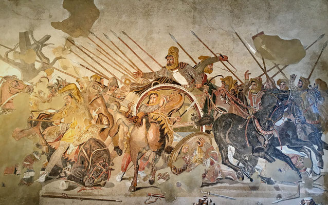 Das berühmte "Alexander-Mosaik", welches die Schlacht zwischen Alexander des Grossen und dem Perserkönig "Dareios III" darstellt. 