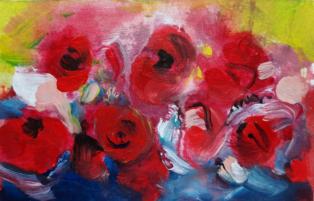 Rosen am Wasser I, Acryl auf Papier, 10x15 cm