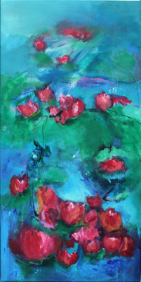 Waterlilies I, Acryl auf Leinwand, 100x50 cm