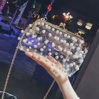 Clickandbay- Pearls-Decorated-Crossbody-Clear-Purse-Transparent