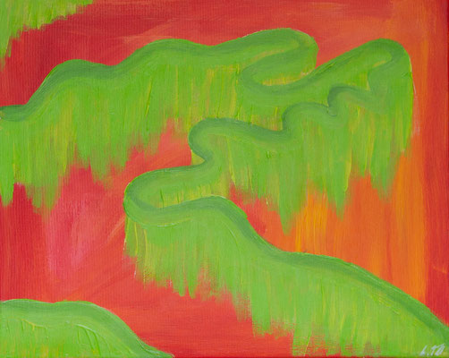 Nordleuchten - Acryl auf Leinwand, phosphoreszierend (im Dunkeln leuchtend), 50x40 cm, 2024, A. Till