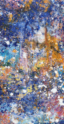 reef mania - Acryl auf Leinen auf Holzplatte, 60x112 cm, 2023, S. Ulrich - VERKAUFT