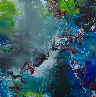 Großstadtdschungel - Donaukanaltreiben II - Acryl auf Leinwand, 70x70 cm, 2018, S. Ulrich - VERKAUFT