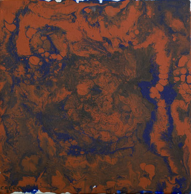 Ziegelblau II - Acryl auf Platte, Fluidpainting, 28x28 cm, 2023, C. Geier