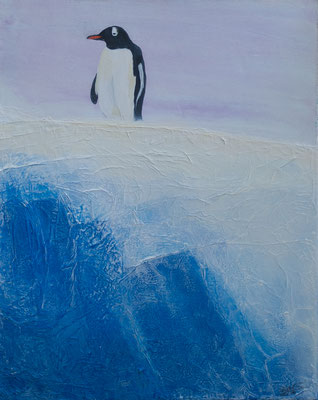 Pinguin auf Eisscholle - Acryl auf Leinwand, 40x50 cm, 2011, S. Ulrich - VERKAUFT
