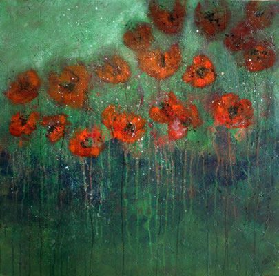 Mohnblumen - Acryl-Lack auf Holz, 66x65 cm, 2014, S. Ulrich - VERKAUFT