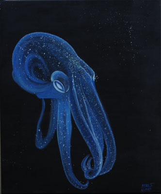 Oktopus – leuchtende Schönheit - Acryl auf Leinwand, phosphoriszierend, 50x60 cm, 2026, S. Ulrich - VERKAUFT