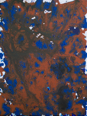 Ziegelblau I - Acryl auf Platte, Fluidpainting, 30x40 cm, 2023, C. Geier