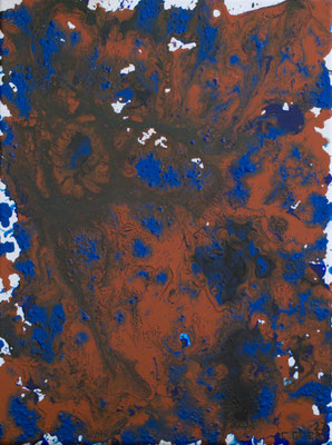 Ziegelblau I - Acryl auf Platte, Fluidpainting, 30x40 cm, 2023, C. Geier