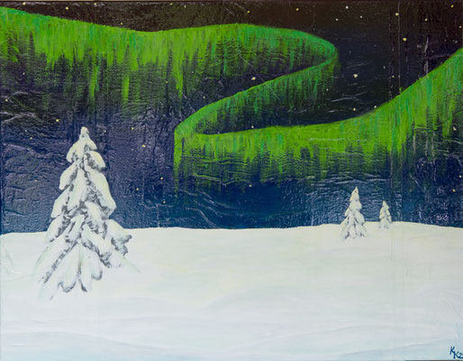 Lappland - Acryl auf Leinwand, phosphoreszierend (im Dunkeln leuchtend), 90x70 cm, 2024, K. Kölzer
