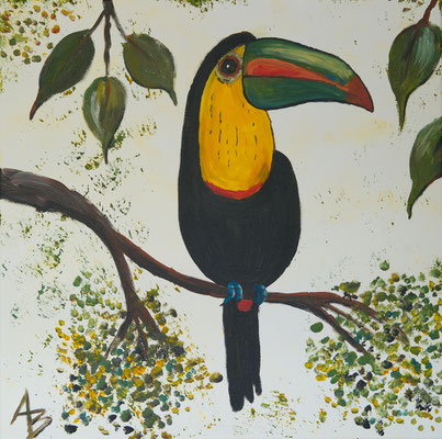 Tukan - Acryl auf Leinwand, 60x60 cm, 2024, A. Bellaire