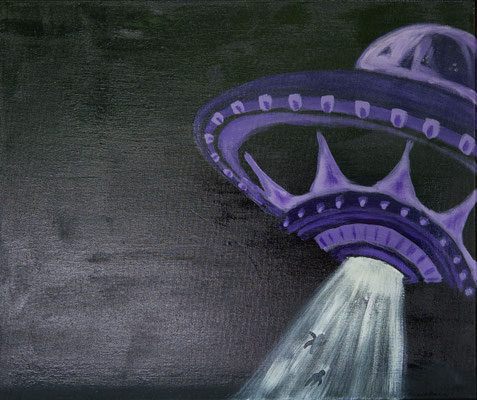 The great abduction - Acryl auf Leinwand, phosphoreszierend (im Dunkeln leuchtend), 60x50 cm, 2024, K. Kölzer