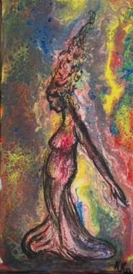 Die Magierin - Fluid Painting, Acryl, 20x40 cm, 2017/2023, P. Brodaric, K. Kölzer - VERKAUFT