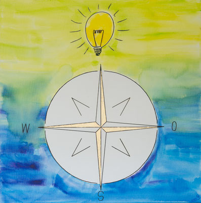 Nordlicht? - Acryl auf Leinwand, Schlagmetall Gold, 60x60 cm, 2024, U. Schachner