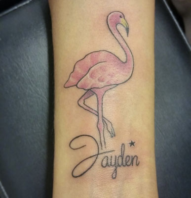 flamingo color tattoo text script name 