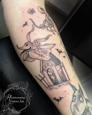 zero Tim Burton dog fineline tattoo