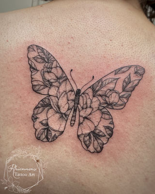 butterfly flower floral fineline tattoo