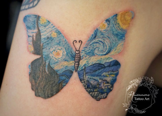 Van Gogh butterfly full color tattoo