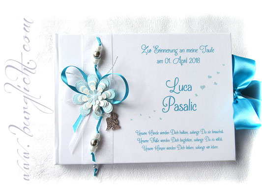 Gästebuch Taufe Junge mit filigranem Buchschmuck Engel