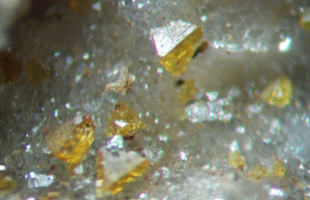 Bariumpharmakosideritkristalle auf Quarz BB ca. 1 cm