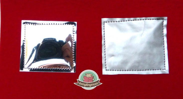 links Spiegelfolie, rechts Kaffeetüte