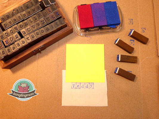 Place the stamp close to the post-it and stamp using fabric paint if you want it to be washable. 