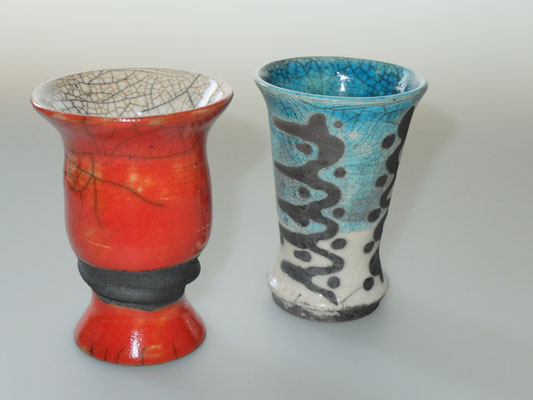 blauw decoratief raku vaasje € 20