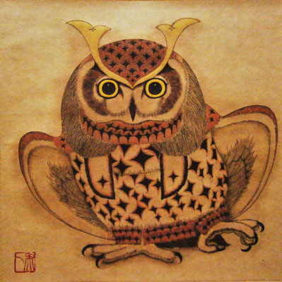 owl warrior -TAWAMURE- (拡大)　　220×220　エッチング、ドライポイント　●