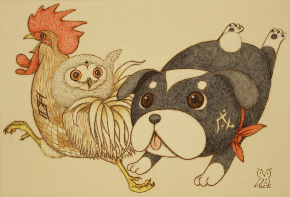 ゆくとり（地鶏）　　2017　145×210　ミクストメディア