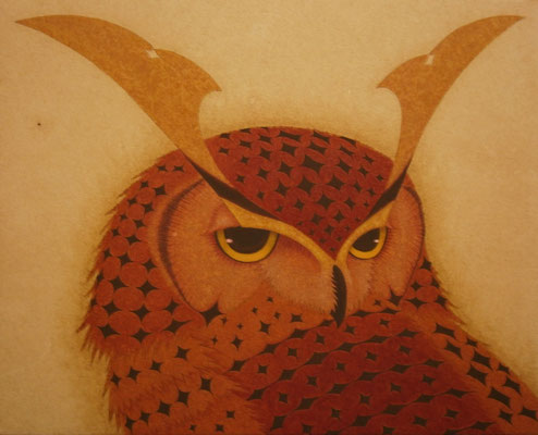 owl warrior -SAMURAI-　　2014　F3　土佐麻紙、植物染料、顔料　●