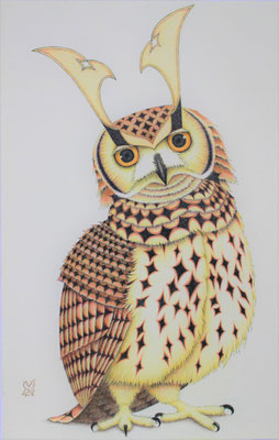 owl warrior -WAKA-　　2017　414×265　リトグラフ、手彩色　●