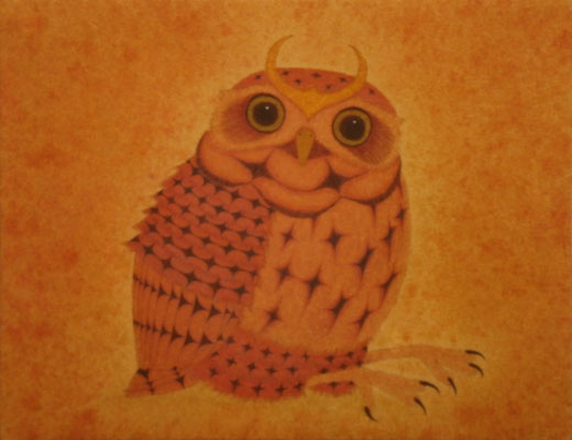 owlet warrior　　2014　F0　土佐麻紙、植物染料、顔料　●