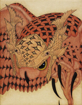 owl warrior -KINSYACHI-　　2016　F0　神宮紙、植物染料、顔料　●
